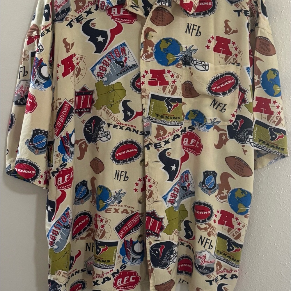 NFL Houston Texans Beige Multi Logo Button-Up